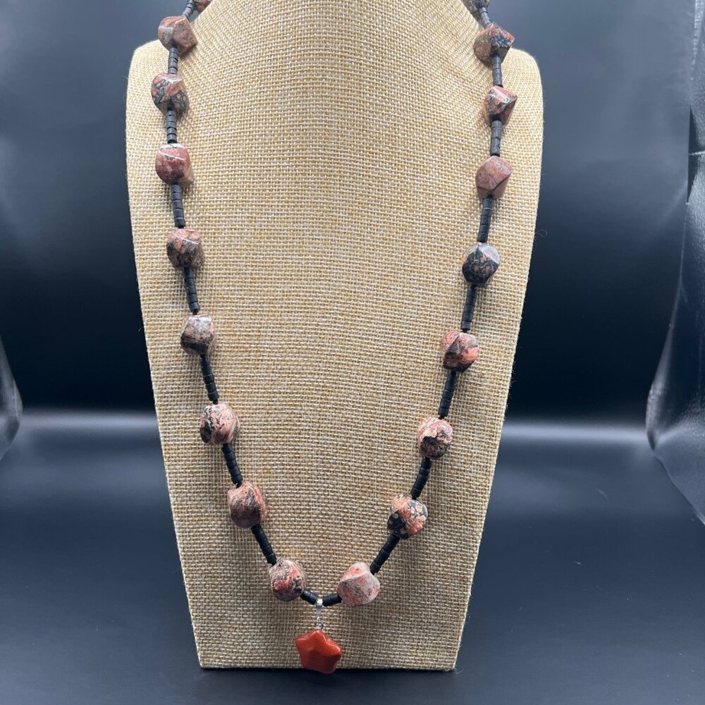 Artisan Leopard Skin and Red Jasper Pendant Necklace